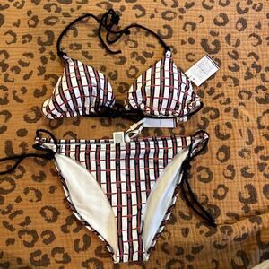 Tommy Hilfiger Bikini Large Top XL Bottom Triangle Side Tie All over Print
